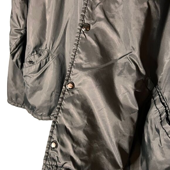 Vintage Bike brand black nylon snap up windbreaker cream faux fur lined collared - Picture 3 of 11